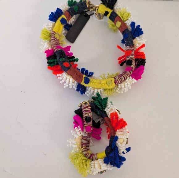 J.Crew Necklace & Matching Bracelet Rhinestone Fabric Bohemian - Picture 4 of 4